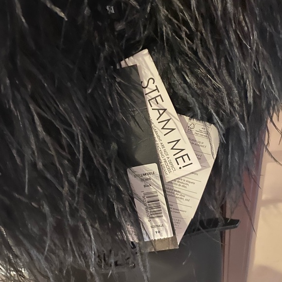 NWT Badgley Mischka Strapless Ostrich Feather-Embellished Scuba Midi Dress - Picture 5 of 5